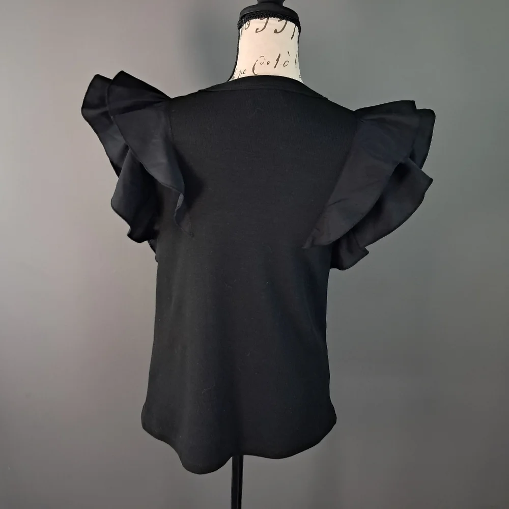 Grace + Karma Flutter Sleeve Ribbed Tank Top Black Women’s Size Medium NWT - Picture 2 of 6